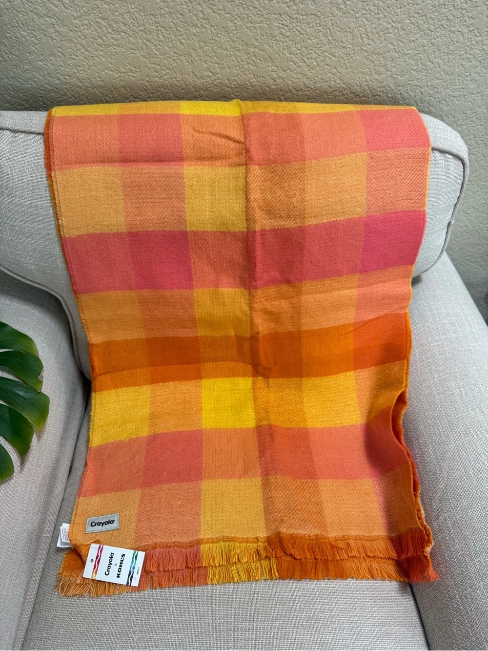Crayola x Kohls Orange & Yellow Checked Oversize Throw Style Scard
